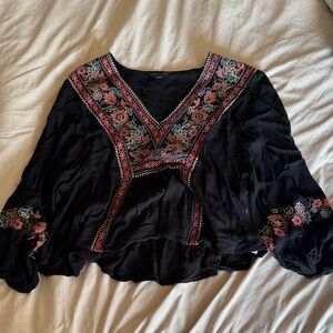 American Eagle Outfitters Black Floral Embroidered Blouse